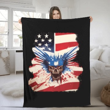Discover Angry Skull Bursting Through US Flag Fleece Blankets