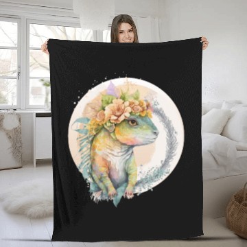 Discover Cute Lizard Chameleon Flower Crown Pet Reptile Lov Fleece Blankets
