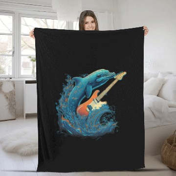 Discover Dolphin Playing Electric Guitar Rock Fleece Blankets