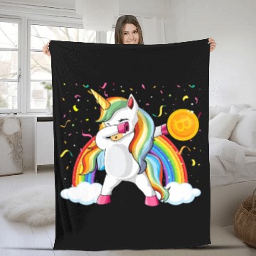 Discover Dabbing Unicorn Bitcoin Sarcastic Cryptocurrency Fleece Blankets