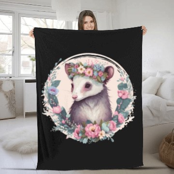 Discover Cute Possum Flower Crown Floral Watercolor Fleece Blankets