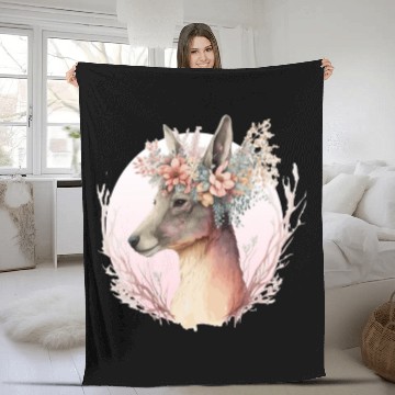 Discover Watercolor Kangaroo Flower Crown Australian Animal Fleece Blankets
