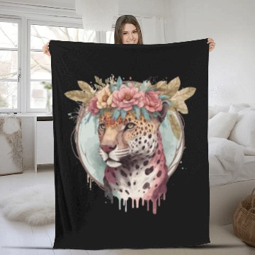 Discover Flower Crown Jaguar Floral Animal Lovers Fleece Blankets