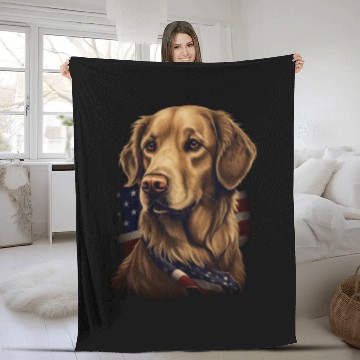 Discover Golden Retriever American Flag Dog Lover Fleece Blankets