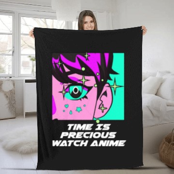 Discover Time Is Precious Watch Anime Kawaii Japanese Cute Fleece Blankets