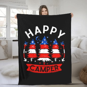 Discover Happy Camper US Flag Patriotic 4th Of July Fleece Blankets