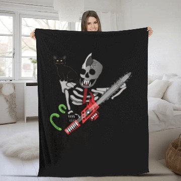 Discover Human Skeleton guitarist with his cat Fleece Blankets