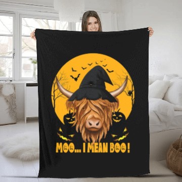 Discover Funny Halloween Farmer Ghost Cow Highland Cow Fleece Blankets