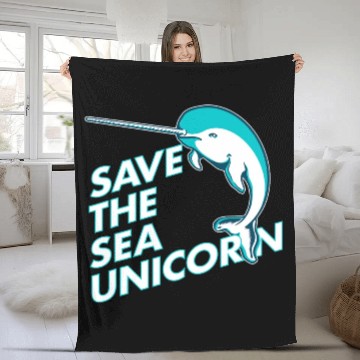 Discover Funny Save the Sea Unicorn Narwhal Fleece Blankets