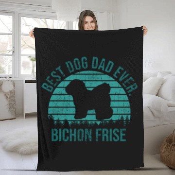 Discover Best Dog Dad Ever Bichon Frise Dog Gift for Men Fleece Blankets
