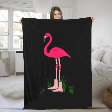 Discover Flamingo with boots art animal print bird pink Fleece Blankets