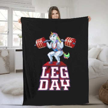 Discover Leg Day unicorn Weight Lifting Squat Gym Training Fleece Blankets