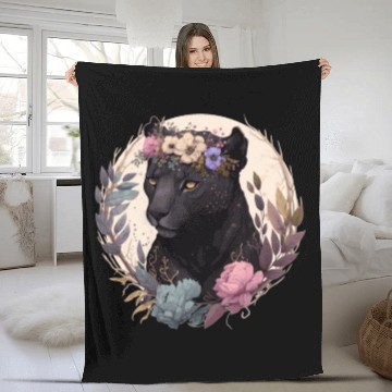 Discover Cute Black Leopard Watercolor Flower Crown Boho Ae Fleece Blankets