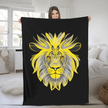Discover Lion Art Design Portrait Illustration yellow Fleece Blankets