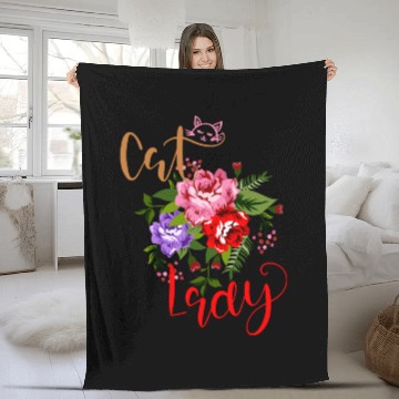 Discover Flowery Cat Lady Fleece Blankets