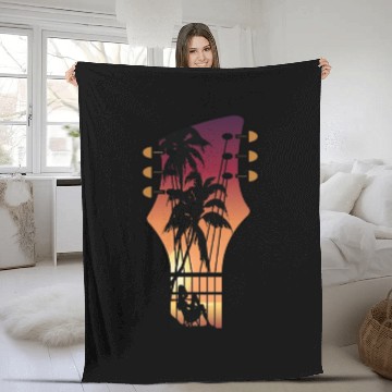 Discover Sunset View On Guitar Head Fleece Blankets