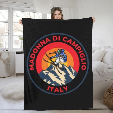 Discover Vintage Skiing Madonna Di Campiglio Italy Sunset Fleece Blankets