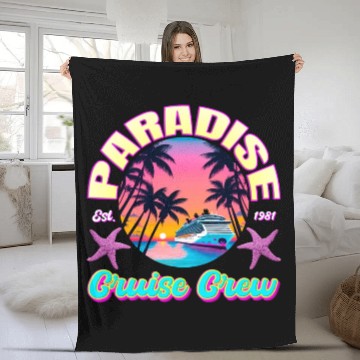 Discover Paradise Cruise Crew-80's Miami Cruise Ship Design Fleece Blankets