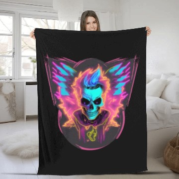 Discover Skull Neon Wizard Fleece Blankets