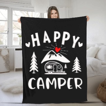 Discover Happy Camper, Camping Fleece Blankets For Women Men Kids