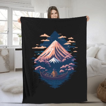 Discover Serene Mount Fuji Sunset Peaceful River Scenery Fleece Blankets