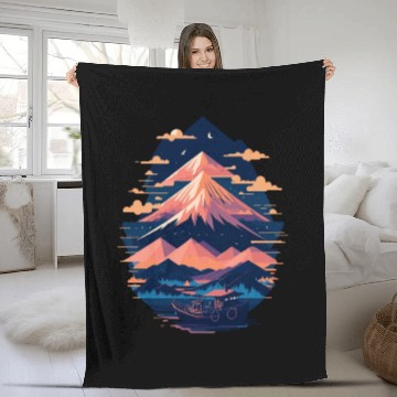 Discover Serene Mount Fuji Sunset Peaceful River Scenery Fleece Blankets