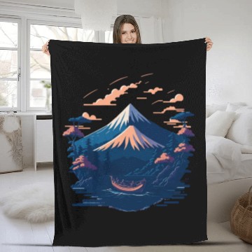 Discover Serene Mount Fuji Sunset Peaceful River Scenery Fleece Blankets