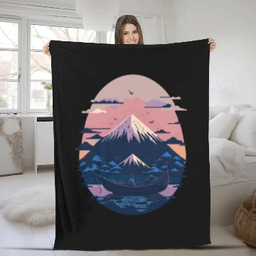 Discover Serene Mount Fuji Sunset Peaceful River Scenery Fleece Blankets
