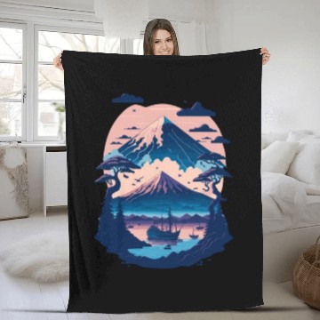 Discover Serene Mount Fuji Sunset Peaceful River Scenery Fleece Blankets