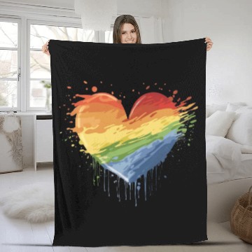 Discover Love Conquers All: LGBTQ+ Rainbow Heart Embracing Fleece Blankets