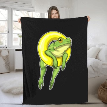 Discover Frog Swimming Lifebuoy Fleece Blankets