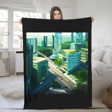 Discover Green Horizon: A Vision of Sustainable Cityscape Fleece Blankets