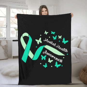 Discover Peace Love Mental Health Awareness Green Fleece Blankets