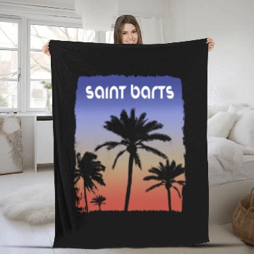 Discover Saint Barts Sunset Vacation Souvenir Palm Tree Fleece Blankets