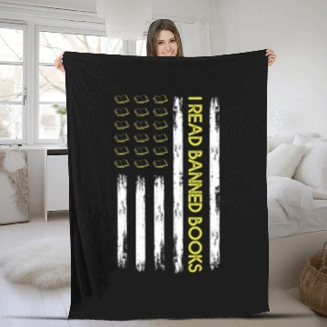 Discover I Read Banned Books Retro USA Flag Reading Fleece Blankets