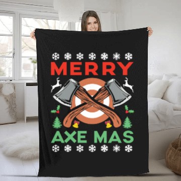 Discover Merry Axe Mas Christmas Axe Throwing Fleece Blankets
