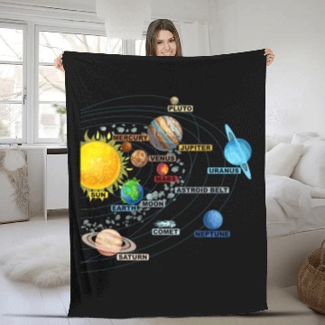 Discover Solar System Planets Astronomy Space Science Girls Fleece Blankets