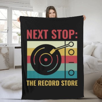 Discover Next Stop The Record Store Funny Vinyl Lover Retro Fleece Blankets