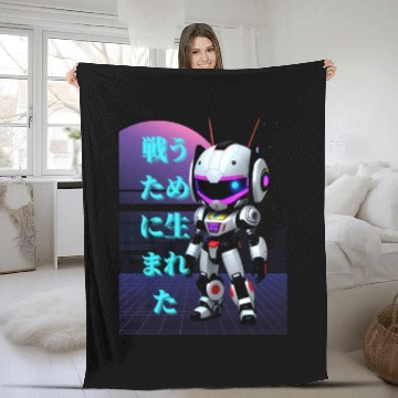 Discover Chibi Mecha: A Cute Cyberpunk Design 3 Fleece Blankets