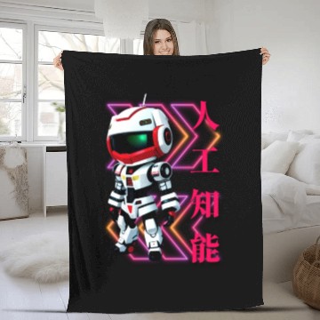Discover Chibi Mecha: A Cute Cyberpunk Design 4 Fleece Blankets