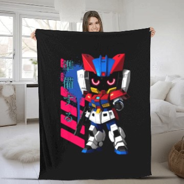 Discover Chibi Mecha: A Cute Cyberpunk Design 2 Fleece Blankets