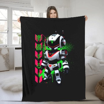 Discover Chibi Mecha: A Cute Cyberpunk Design 1 Fleece Blankets