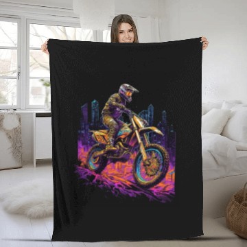 Discover Dirt Bike Biking City Skyline Motocross Fleece Blankets