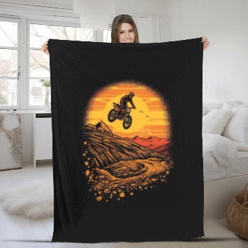 Discover Dirt Bike Jumping Dirt Mound Motorcycle Biker Fleece Blankets