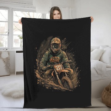 Discover Dirt Bike Biker Stuck in Mud Offroad Rider Fleece Blankets