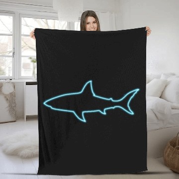 Discover Neon Great White Shark Fleece Blankets
