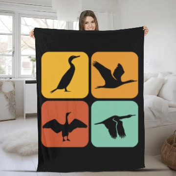 Discover Retro Cormorant Birds I Aesthetic I Cormorant Bird Fleece Blankets