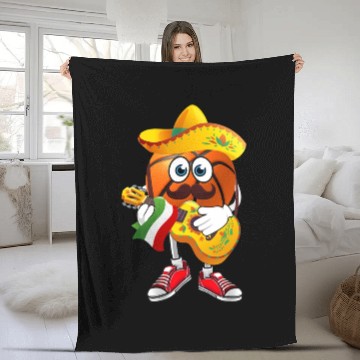 Discover Funny Mexican Basketball Ball Sombrero Guitar Fleece Blankets