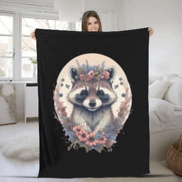 Discover Cute Watercolor Racoon Flower Crown Boho Aesthetic Fleece Blankets