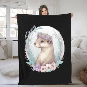 Discover Cute Watercolor Otter Flower Crown Floral Boho Ani Fleece Blankets